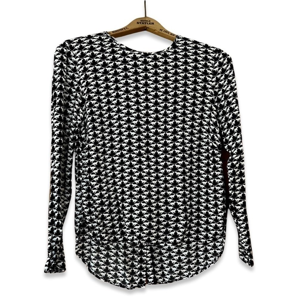 Cheetah Black and White Long Sleeve Button Back High Low Blouse 6 Y2K 90s Office